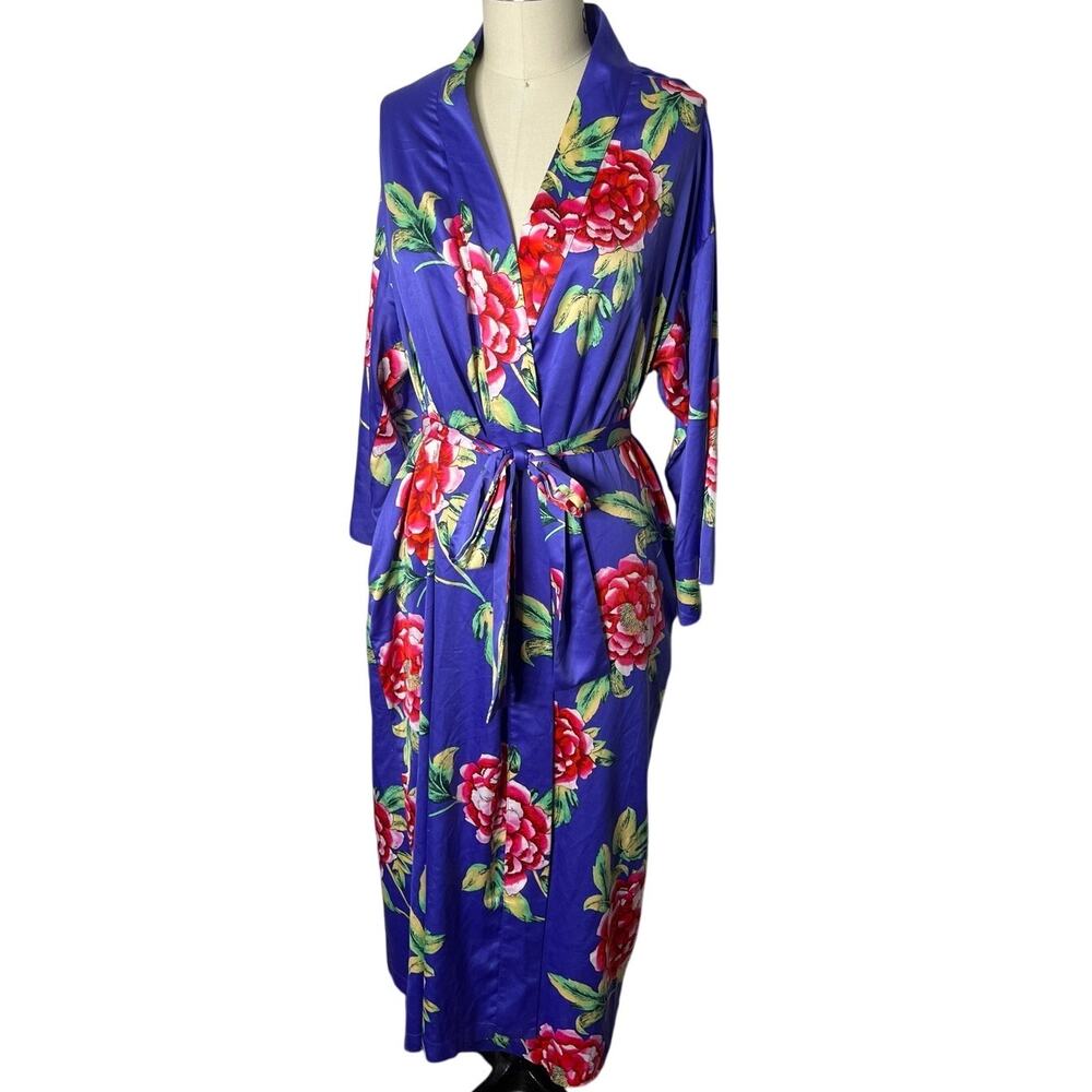 N NATORI Island Fleur-Printed Matte Satin Robe Size Medium